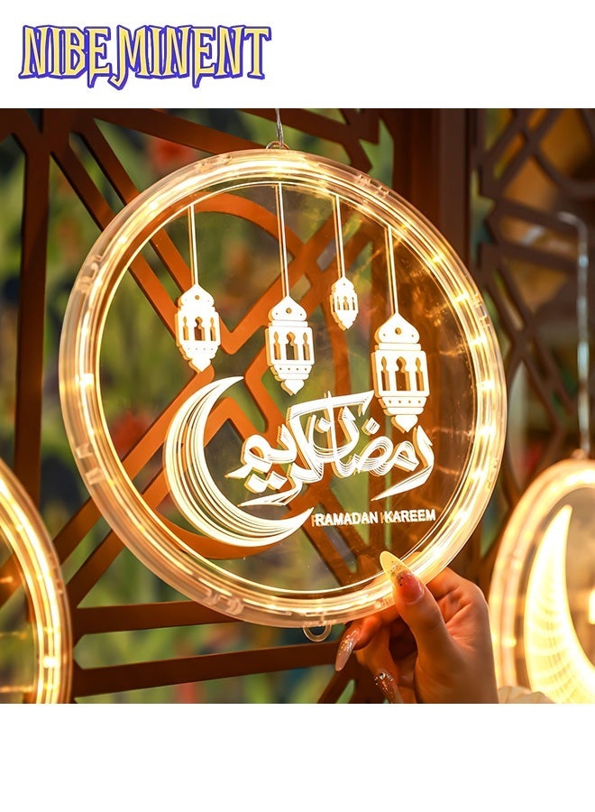 NIBEMINENT LED Hanging Lights for Ramadan, LED Iftar Light Signs, Crescent Decorative Lights, Various Styles Available, Festive Atmosphere Lights - Glowing Round Hanging Lights in Multiple Designs - Ramadan Themed Door Decorations And Setup Items - Image 2